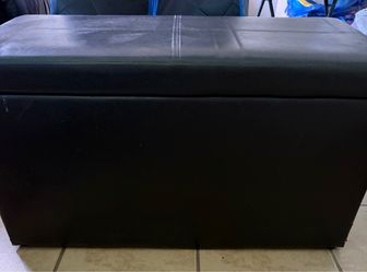 Black Faux  leather Storage Ottoman