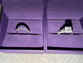 Vera Wang  1 CT. T.W. Diamond and Blue Sapphire Engagement Ring and 1/8 CT. T.W. Diamond and Blue Sapphire Band