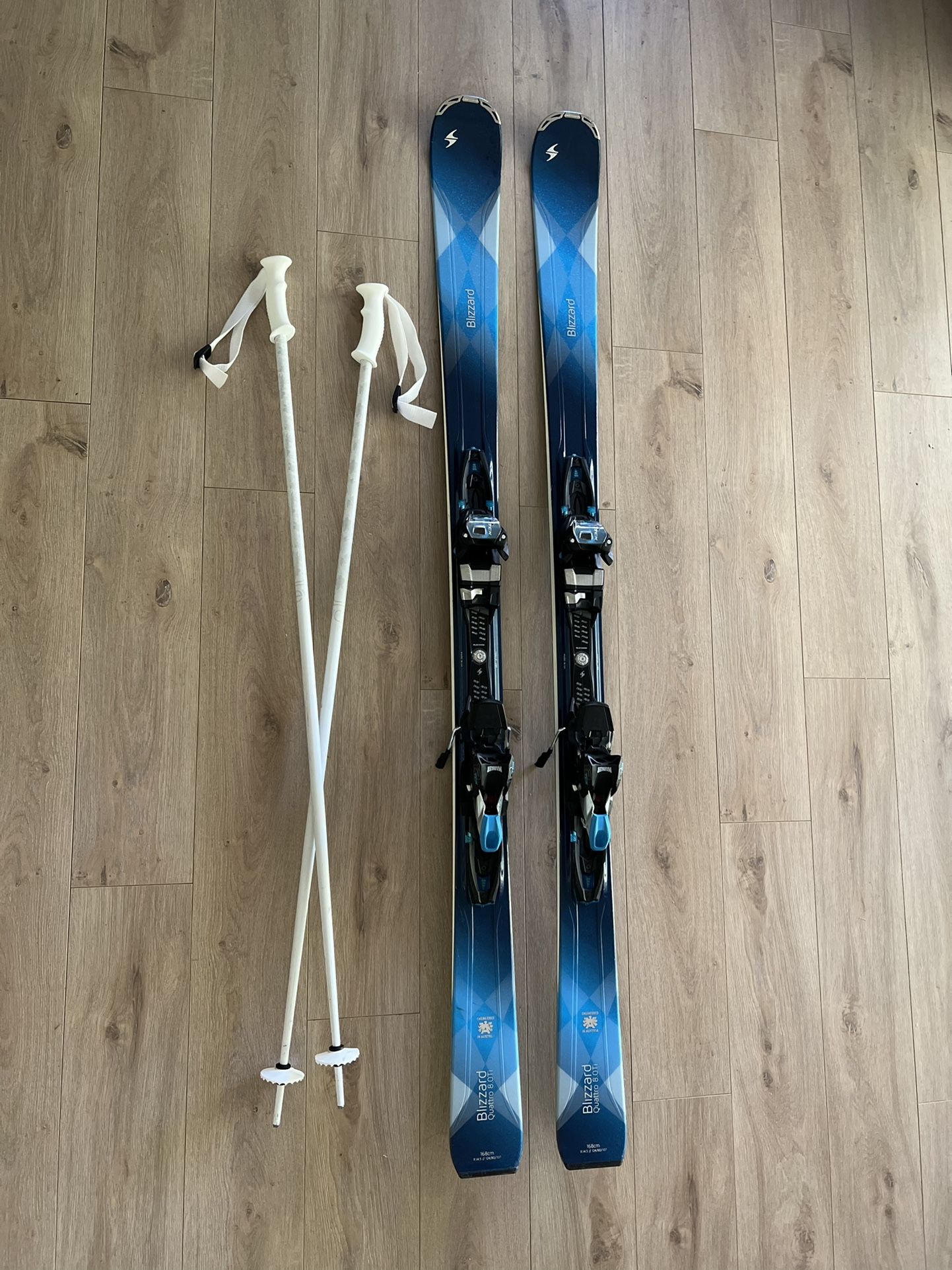 Blizzard Quattro 8.0 Ti Skis 168cm+TCX12 Bindings+Evo Double-E Ski Poles