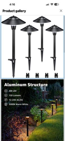 SUNVIE 3W Low Voltage Pathway Lights, 4-Pack 7.9" 3000K Classic Aluminum Landscape Lights, 12-24V AC/DC, IP65 Waterproof, ETL Listed Wire, with Fastlo