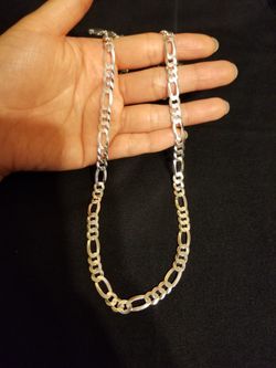Italy 925 Solid Sterling Silver Figaro Link Chain Necklace for Men 26" Plata Italiana 925 Cadena Figaro Para Hombre 26"