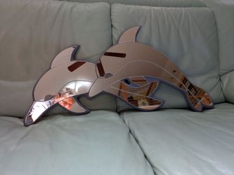 Vtg Monumental Coastal Twin Dolphin Wall Mirror Decor W / Hook