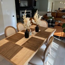 Natural Pine Wood Rectangular Dining Table for 6 with 4 Legs Detail (68 in. L x 29.75 in. H)