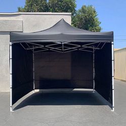 $129 (New in box) Heavy duty 10x10 ft with 3 sidewalls, ez popup canopy outdoor gazebo, carry bag (black)