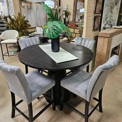  5 pc 47" Round Ebony Black Pedestal Counter Height Set