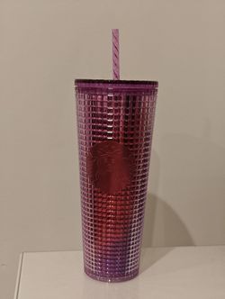 New Starbucks 2021 Red Purple Grid Cold Tumbler 24oz