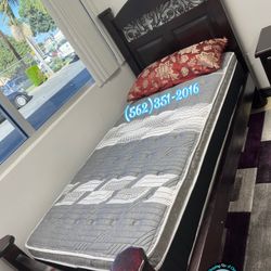 Twin Wooden Bed Frame With Mattress Colchon Nuevo 