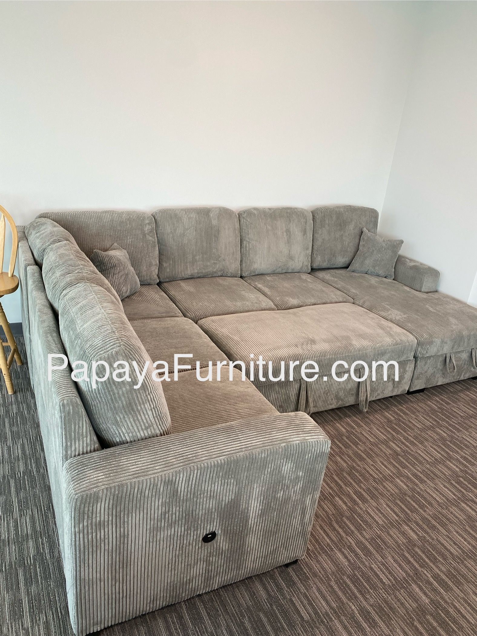New! 120”L Grey Sectional Sofa Bed,Sectionals, Sofa, Couch, Corduroy Sectional Sofa With Storage, Sleeper Sofa. Sofabed, Sofa Bed,U Shaped Sectionals
