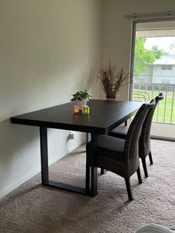 64” Modern Solid Wood Dining Table – Heavy Minimal Design, Metal Base