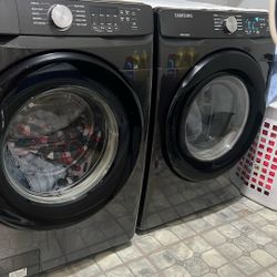 4.5 cu. ft. High-Efficiency Front Load Washer & Dryer in Brushed Black with Self-Clean+