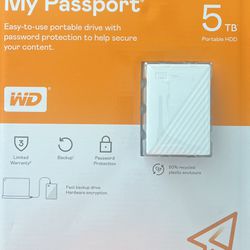 Western Digital My Passport 5TB 2.5 Inch USB-A Portable HDD (WDBPKJ0050BWT-WESN)