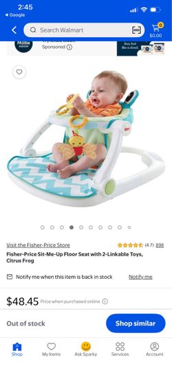 Fisher-Price Sit-Me-Up Floor Seat with 2-Linkable Toys, Citrus Frog