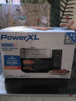 PowerXL AirMax 8-Quart Air Fryer Oven, 7 Presets, Two-Tier Cooking Rack, Digital Touch Controls, 1750W, Gray & Stainless Steel