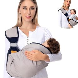 NEW! Shiaon Baby Sling Carrier Newborn to Toddler 7-45 lbs, Grey Cloth