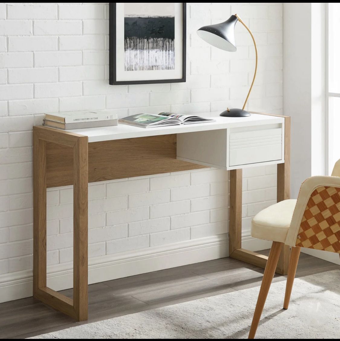 46" Fluted Drawer Writing Desk - English Oak/Solid White