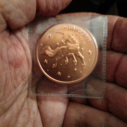 One Full Ounce Pure Copper Unicorn And Eagle Round Coin
