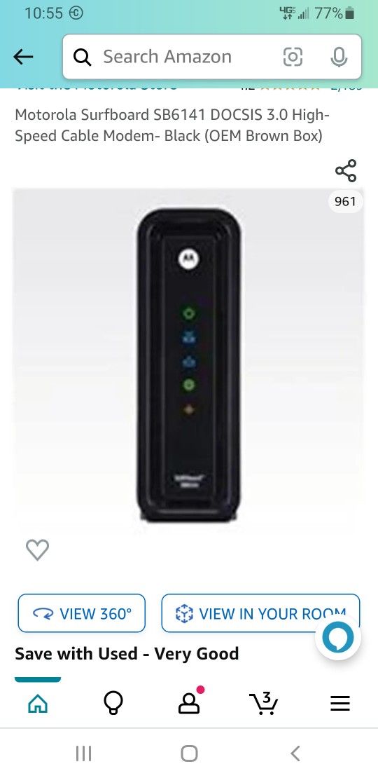 Motorola Surfboard SB6141 DOCSIS 3.0 High-Speed Cable Modem- Black 