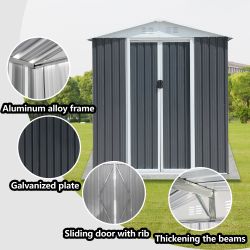 Outdoor Storage Sheds 6FTx4FT Apex Roof Grey With Base Frame