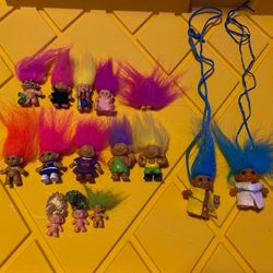 Tiny Troll Dolls, Pencil Topper and Necklaces $20