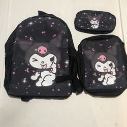 Kuromi Backpack Lunch Box and Pencil/Accessories Bag