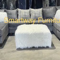 Silver Double Chaise Sectional W Pillows New Box