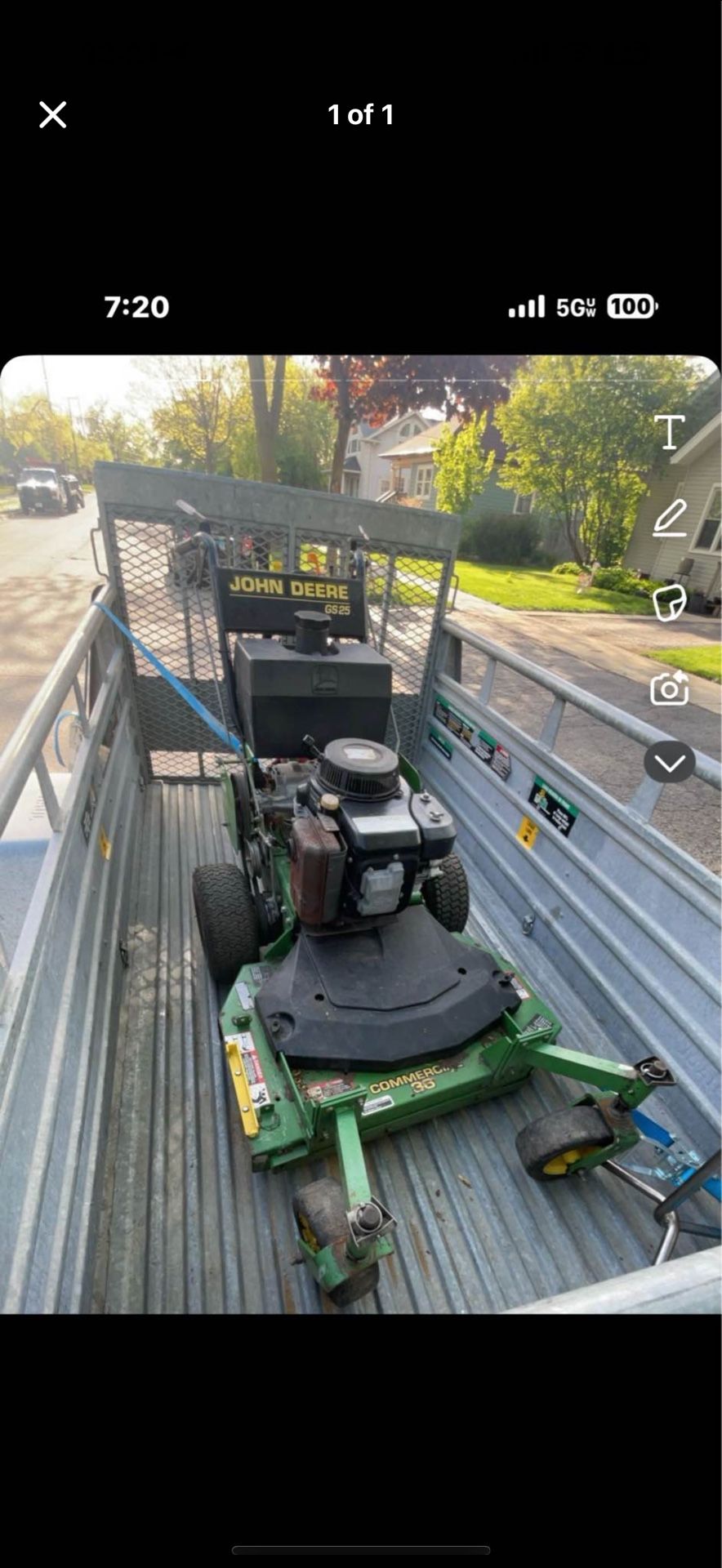 John Deer Walk Behind Or W Attachment Lowered You Can Ride Along 36” Commercial Deck Asking 1000 Or Best Offer