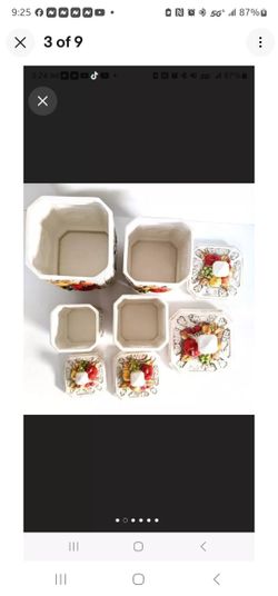 Vintage 1950's Hand Painted Porcelain Fruit Set. 21 Pc Plus Dish Towels