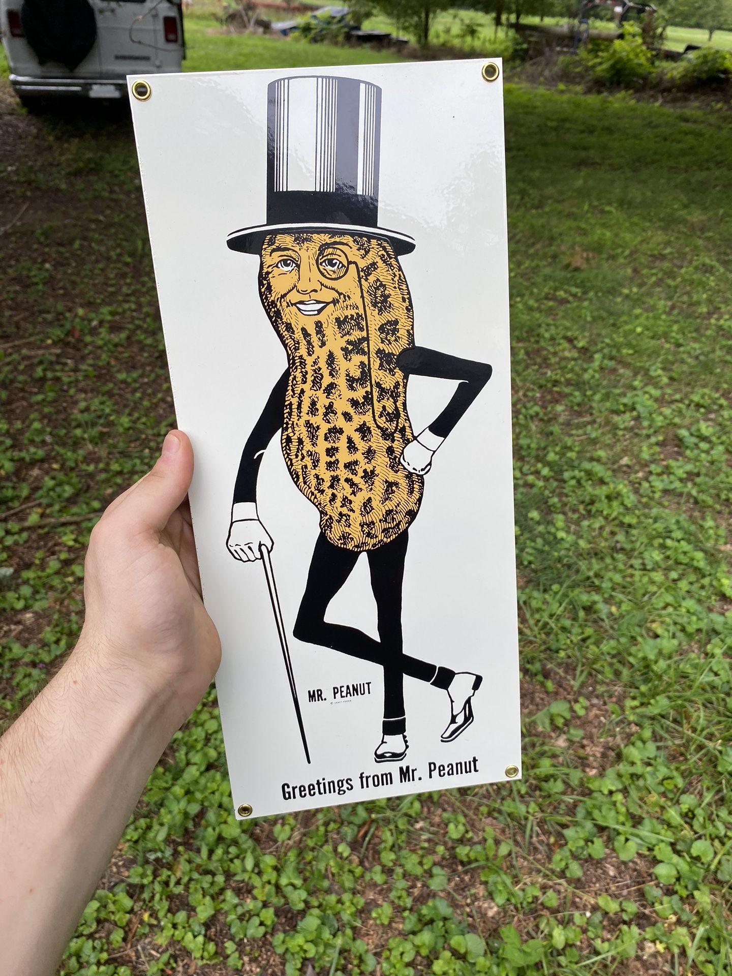1993 Porcelain Metal Sign Planters Mr Peanut Advertising Nabisco Measures 15”x7” Driveway pick up in Kernersville off of union cross road near Glenn