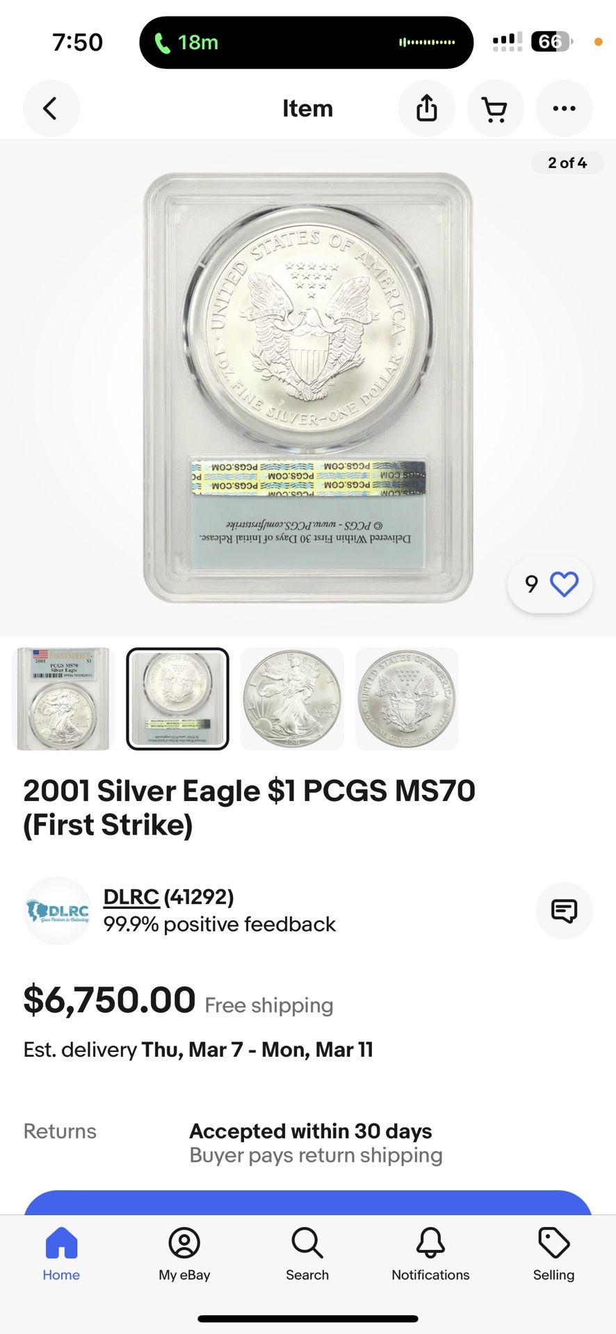 2001 Silver Eagle 1$ 