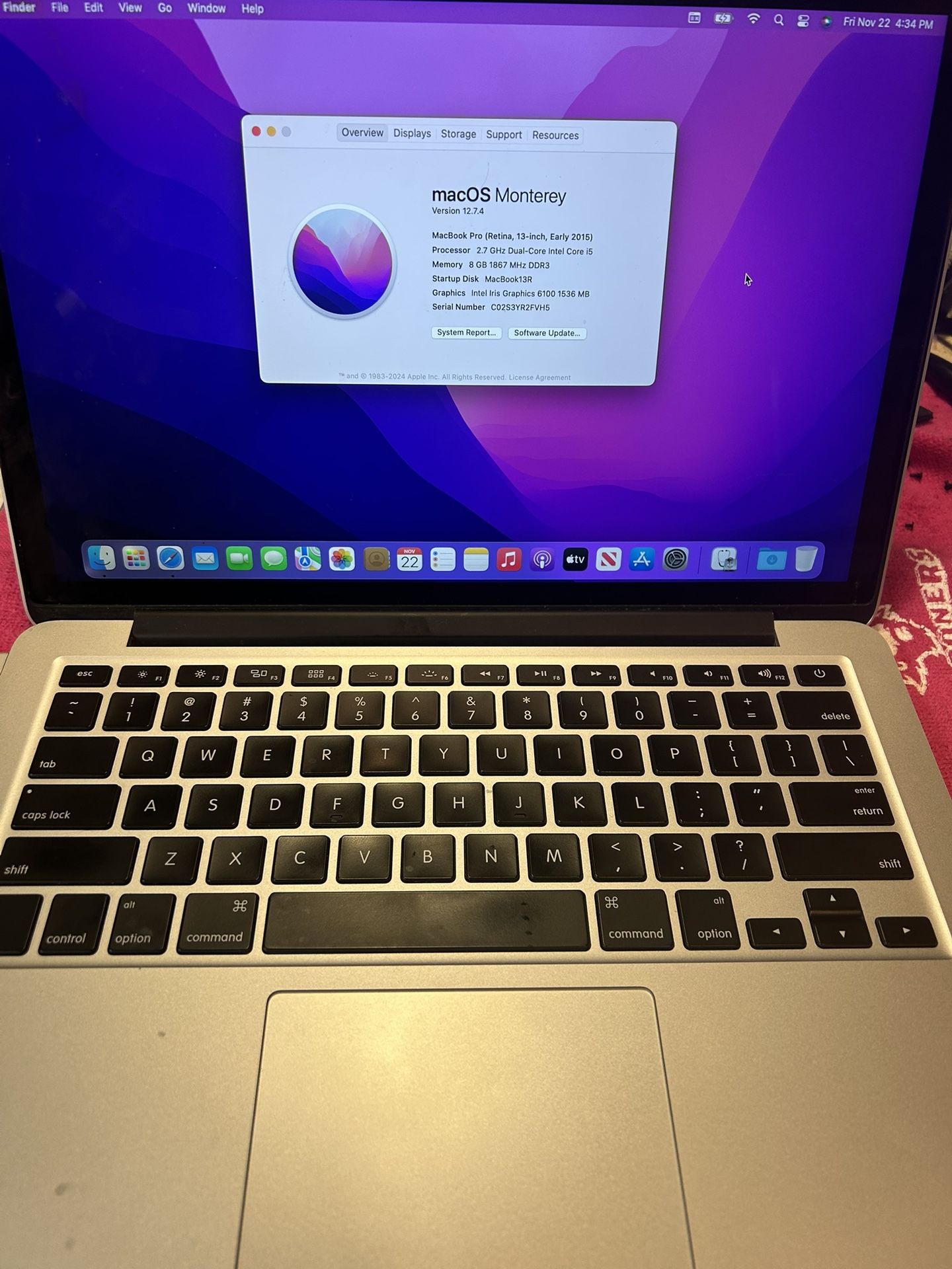 MacBook Pro 13in i5 240 Storage 8gb RAM No iCloud Lock