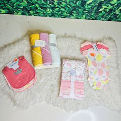 Baby girl newborn bundle / baby shower gift set towels, bibs, onesies, blankets