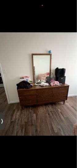 Mid-Century Modern Wood Dresser with Mirror