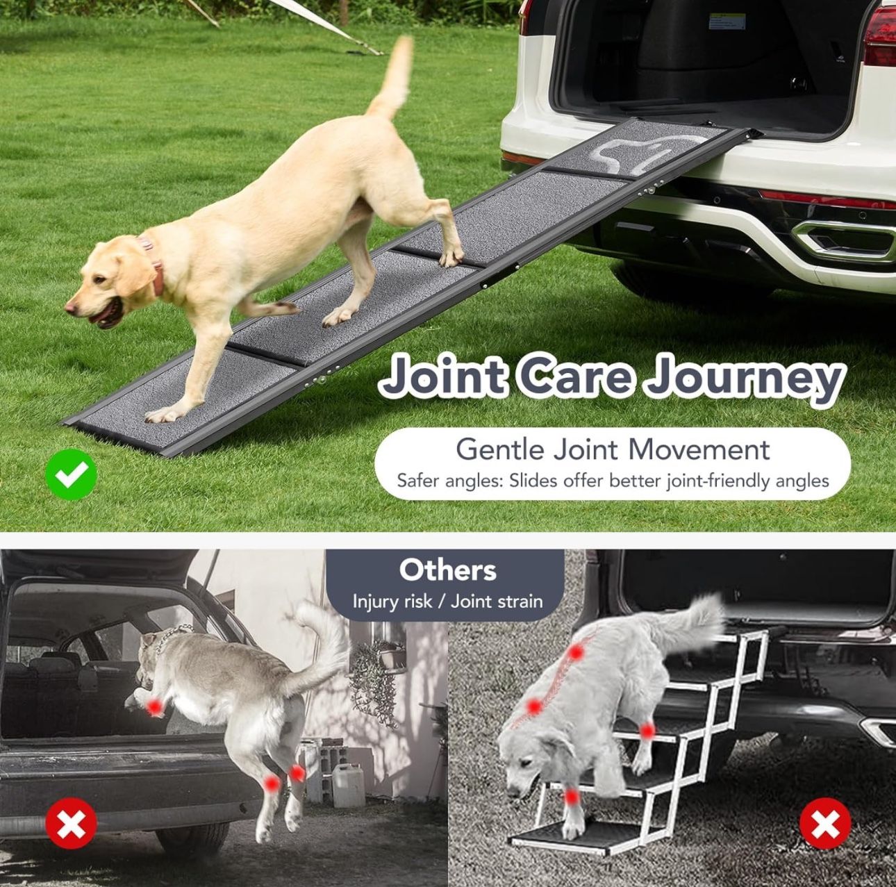 Dog Ramp For Car, 63" Long & 17" Wide Folding Portable Pet Stair Ramp With Non-Slip Rug Surface, Extra Wide Dog Steps For Medium & Large Dogs Up To 25