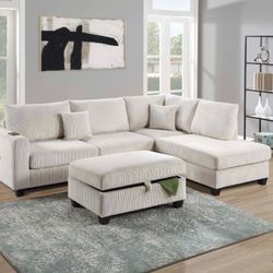 Corduroy Sectional Sofa With Ottoman 