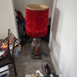 2 Matching Velvet Red Lamps Vintage 