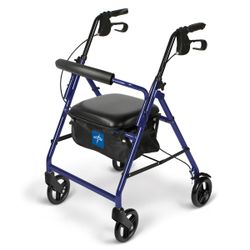 Medline Rollator brand New Blue Walker W Brakes Folding