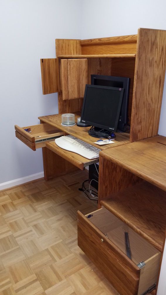 Solid oak desk and hutch and printer stand