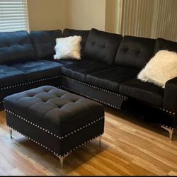 New Joy, Black Sectional With Ottoman And Free Delivery