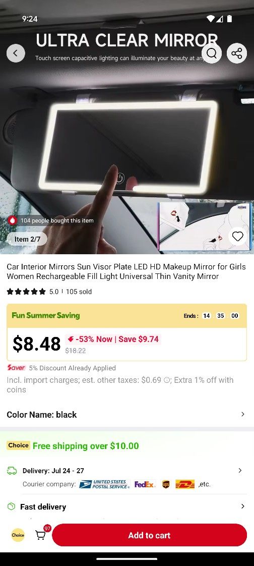 New Light Up Car Mirror