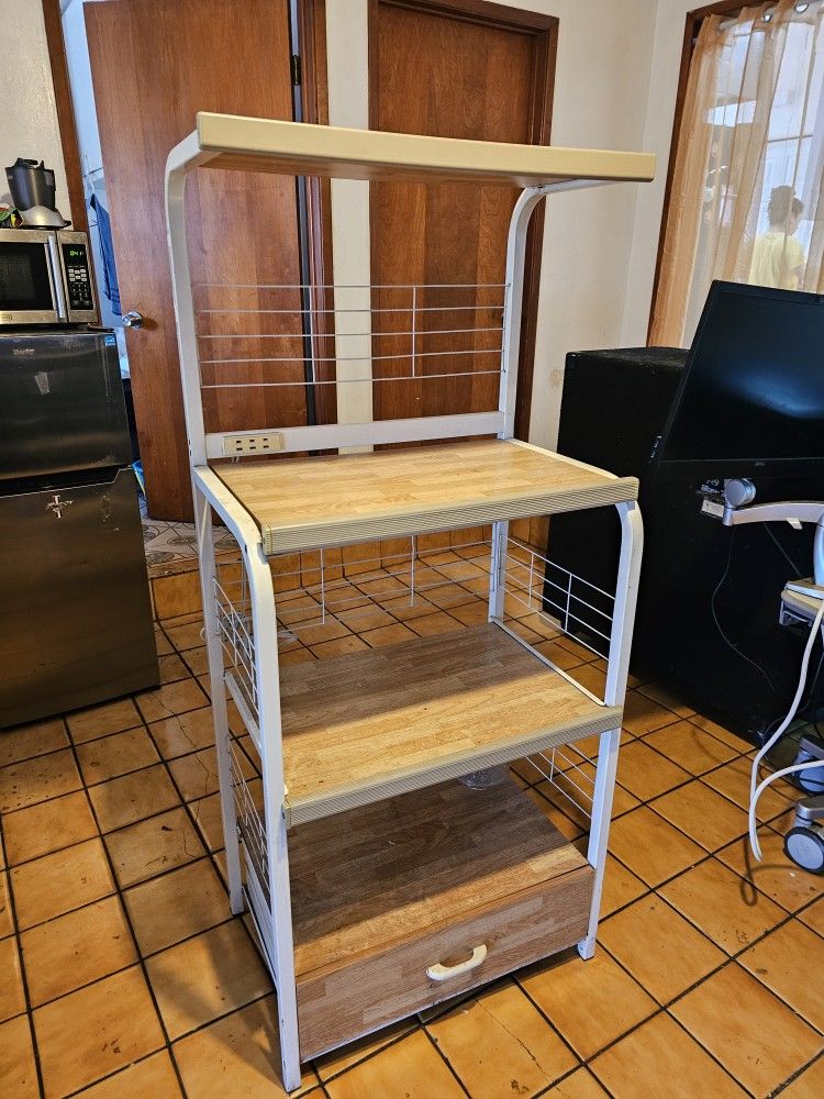 Microwave Kitchen Rack Bench With Power Outlet And Drawer