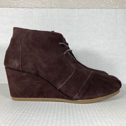 Toms Booties Size 10 Womens Brown Tan Suede Leather Wedge Comfort Casual Boots