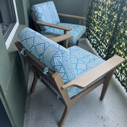 $222 OBO - 2 custom outdoor lounge chairs+table- washable cushions, sealed