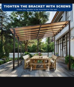10' x 14' Outdoor Pergola Gazebo,Wall-Mounted Lean to Metal Awning Gazebo with Roof,Large Heavy Duty for Patio,Decks,Backyard