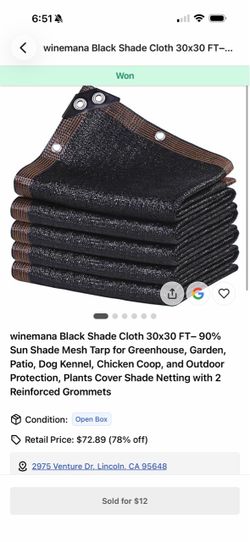 Winemana Black Shade Cloth 30x30 FT