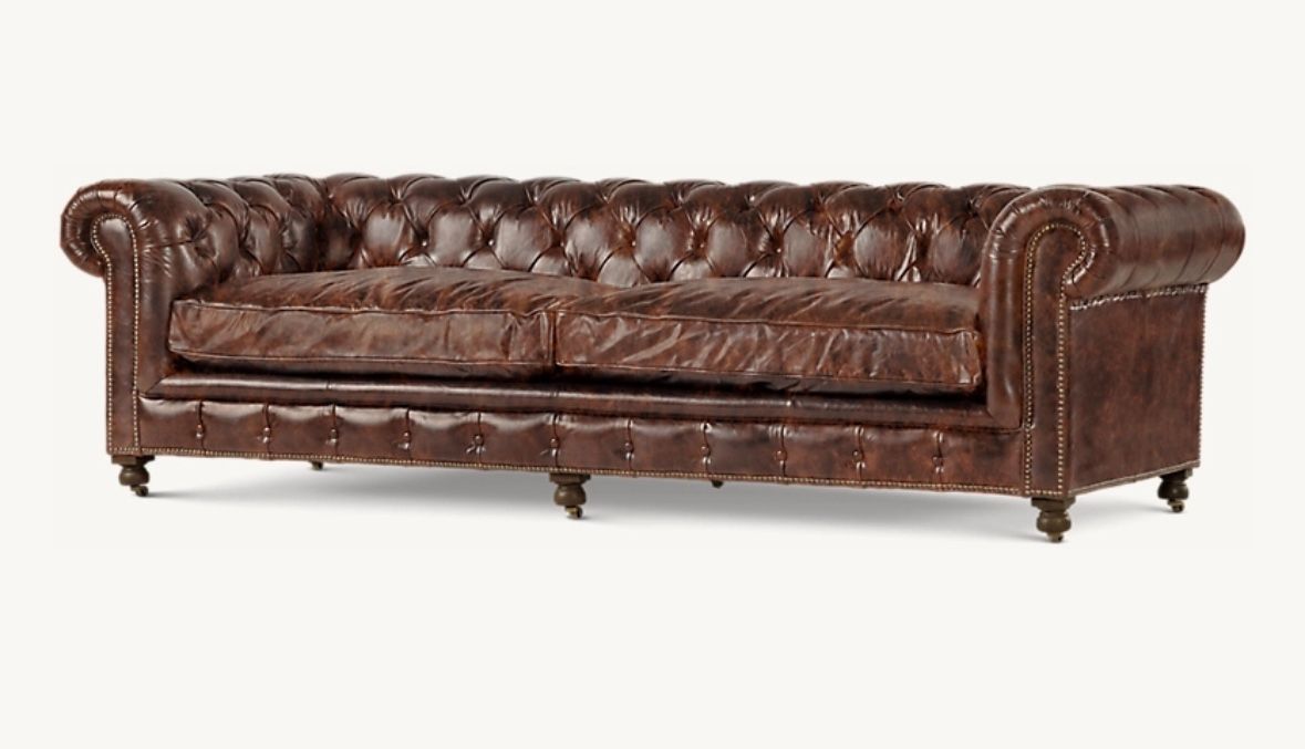 Real Leather Couch (Restoration Hardware Chesterfield 98”)