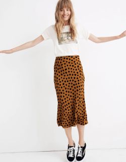 Madewell midi slip pull on skirt in painted spots leopard animal print, size 00