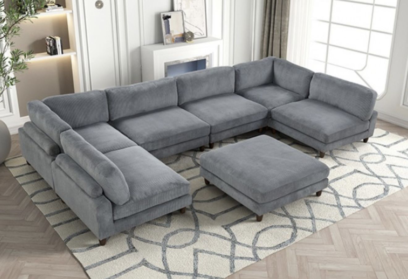 Gray Corduroy Sectional Sofa