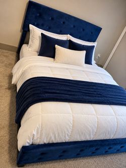 Blue Velvet Bed Frame with Mattress