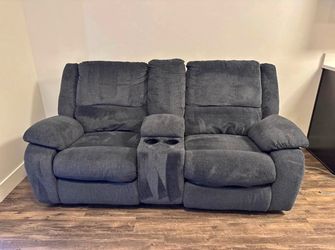 Gray Recliner Loveseat with Console