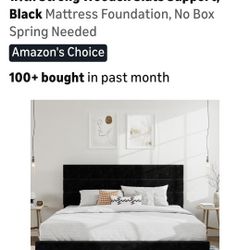 King Size Platform Bed Frame With Velvet Upholstered Headboard And Wooden Slats Support 